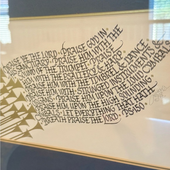 Framed Michael Podesta Art with Gold Wood Frame “Praise Ye The Lord” Psalm 150 - Picture 3 of 10